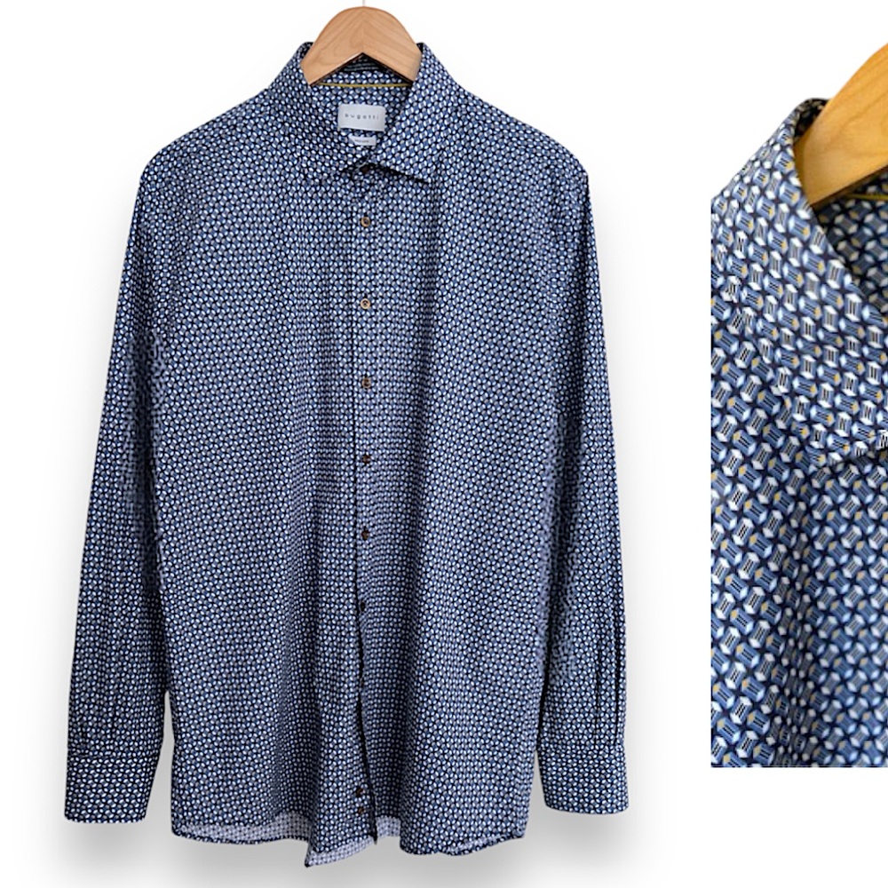 Bugatti Men’s Cotton Dress Shirt | Size: XL 43/44 | Blue Navy Pattern | $45.00